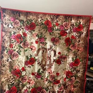 Roberto Cavalli Red and Pink Rose Leopard Tapestry